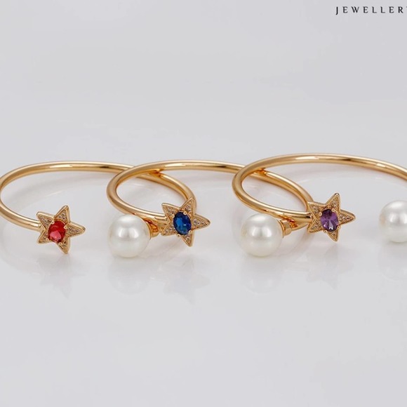 Sapphire Amethyst Ruby Star 18k Gold Plated Open Bangle - Picture 11 of 11